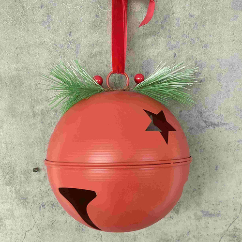 Red Metal with Pine Christmas Bell 20cm