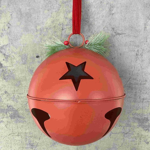 Red Metal with Pine Christmas Bell 30cm