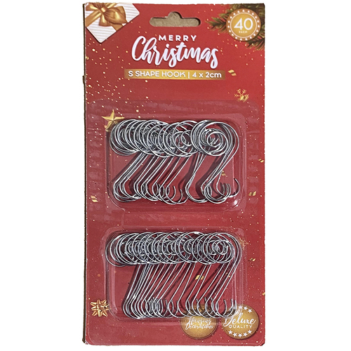 Ornament Hooks S Shape 40pc Silver