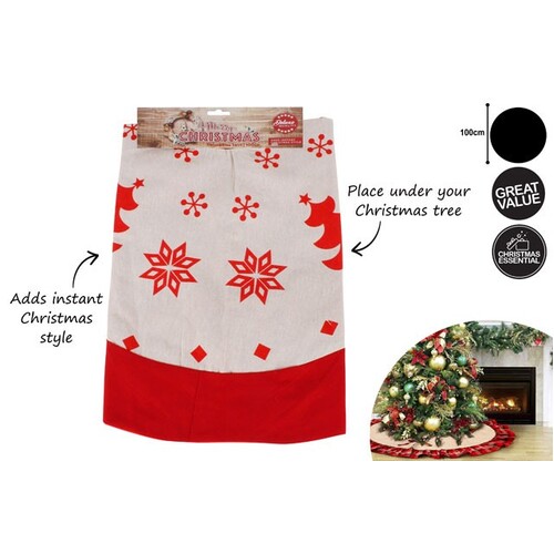 Snowflake and Tree Print Burlap look Tree Skirt 100cm