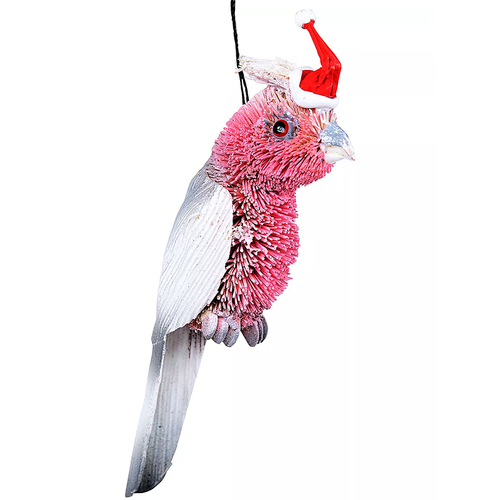 Galah Bristle Christmas Decoration 9cm with Santa Hat