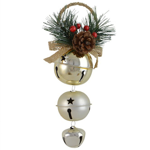 Silver Bells with Pine Door Hanger 20cm