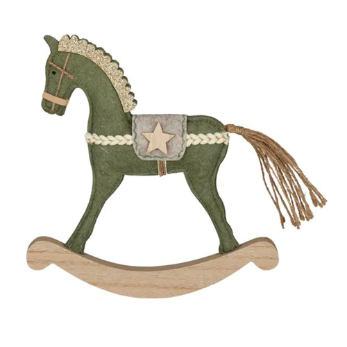 Green Felt Rocking Horse Standing  Christmas Decoration