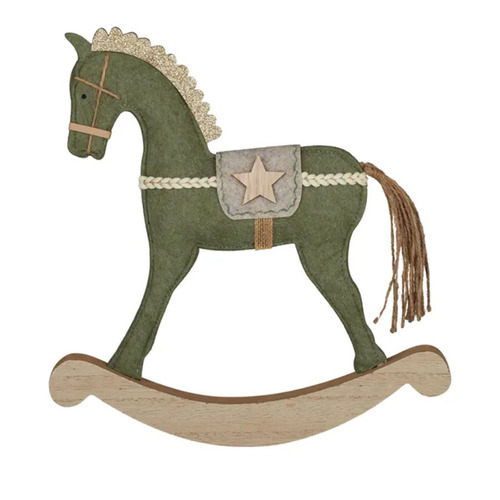 Green Felt Rocking Horse Standing  Christmas Decoration