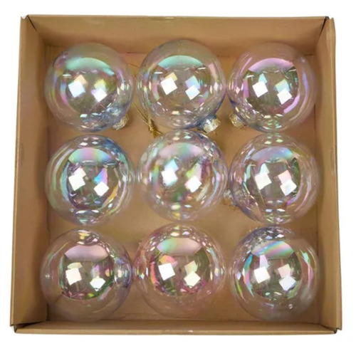 Clear Lustre Acyrlic 10cm Christmas Baubles 9pc set