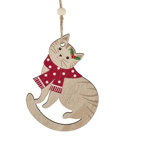 Christmas Cat Hanging MDF Decoration