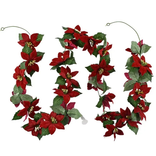 Poinsettia Garland with Leaves 180cm