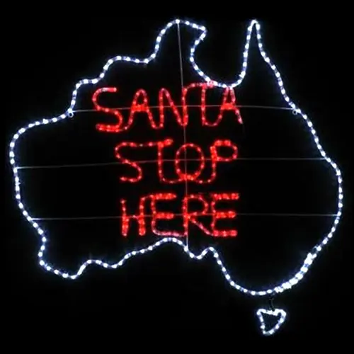 Aussie Santa Stop Here Rope Light Christmas Display