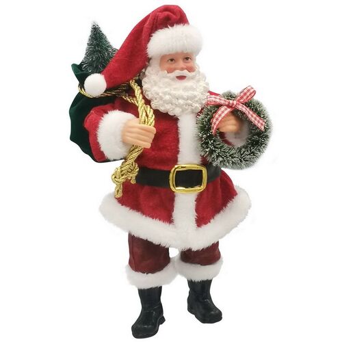 Classic  Standing Santa with Wreath Hanging Ornament 16cm