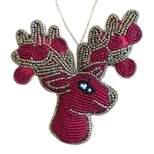 Beaded Reindeer Head  Hanging Decoration  12cm