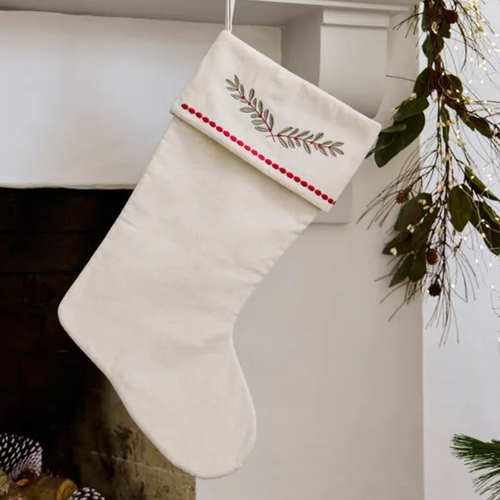 Mistletoe Linen Christmas Stocking