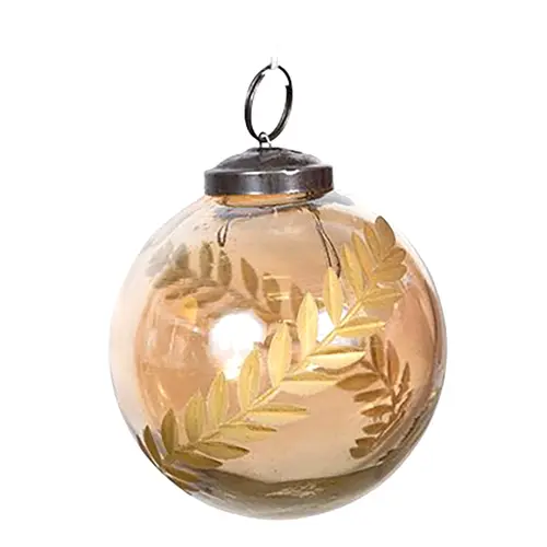 Champagne Lustre Leaf  Etched Glass Hanging Ball 7.5cm