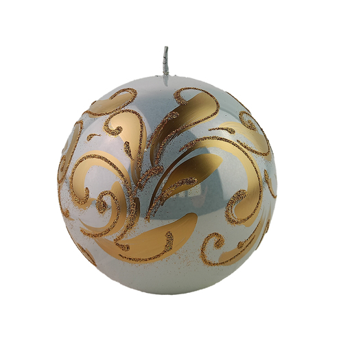 White Metallic and Gold Florentino Ball  Candle 12cm