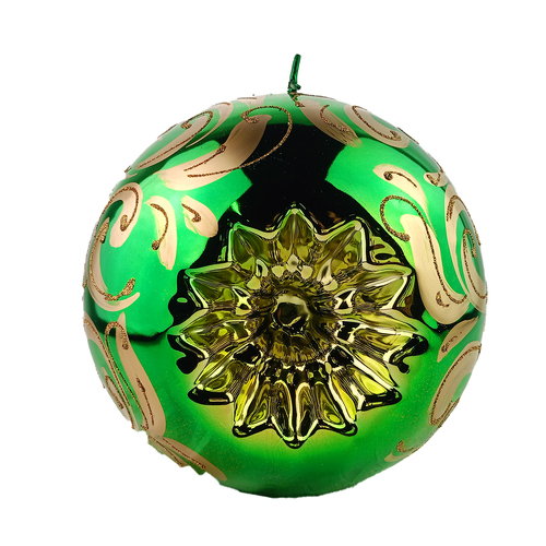 Christmas Green Metallic /Gold Reflector Candle 20cm