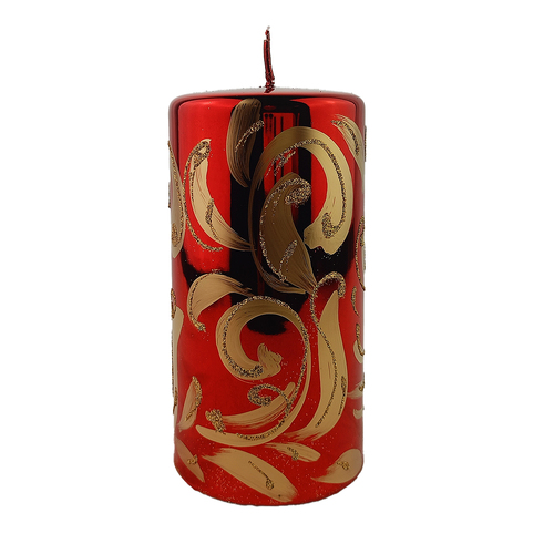 Red Metallic and Gold Florentino Pillar Candle