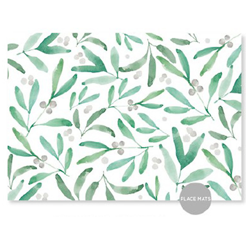 Christmas Place Mats - Silver Green Mistletoe