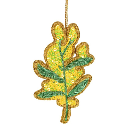 Sequin Golden Wattle Hanging  Christmas Decoration