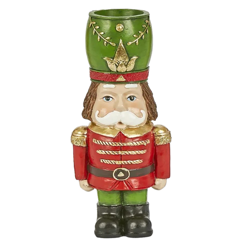 Christmas Nutcracker Tealight Holder Green Hat and  Red Jacket