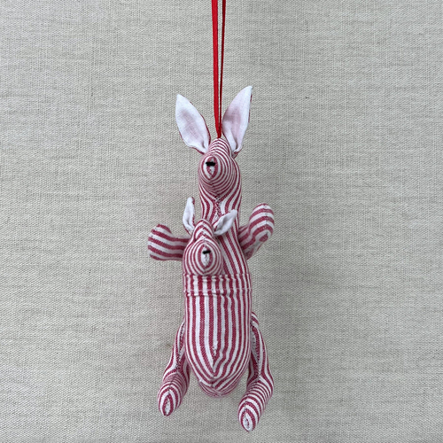 Red Stripe  Kangaroo with Joey  Hanging Decoration 13cm