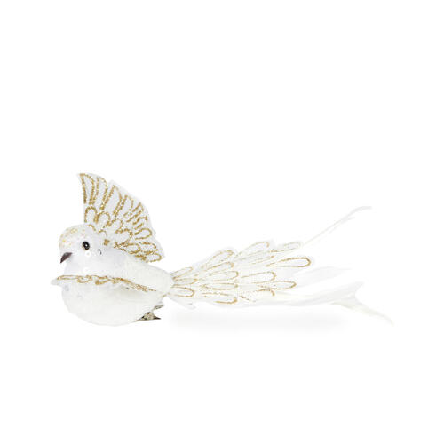 White and Gold Swallow Clip on Bird 17cm