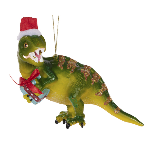 Green Glass Dinosaur Hanging Christmas Decoration 