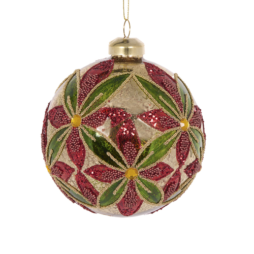 Traditional Beaded Floral Christmas Hanging Bauble