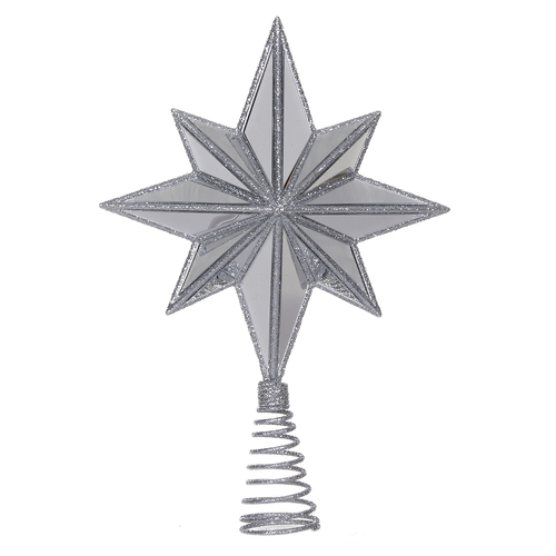 Small 8  Point Mirrored Silver Christmas Tree Topper