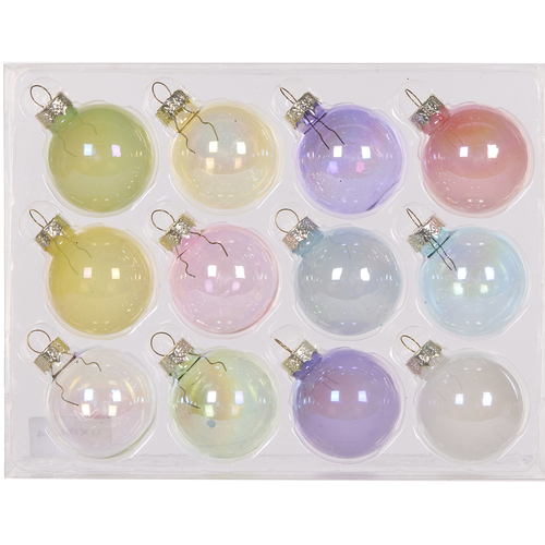 Pastel  Glass Christmas Baubles 4cm 12pc