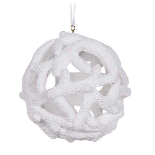 Coastal White Coral Christmas Hanging Bauble 9cm