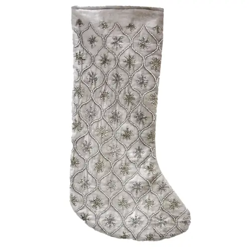 Cream and Silver Bead and Sequin Christmas Stocking