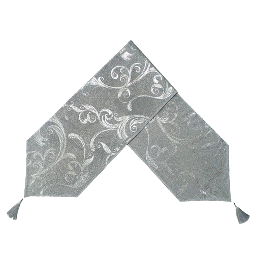 Silver Table Runner with Swirls 180 x 36 cm