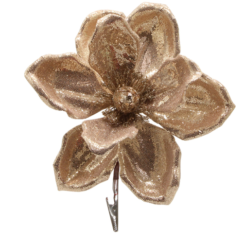 Champagne Check Magnolia Clip on Flower 25cm