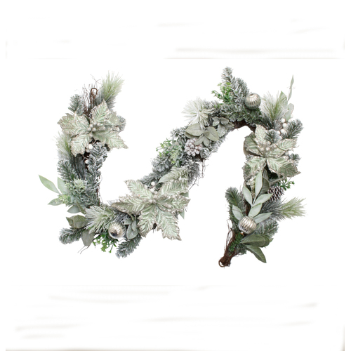 Frosted Mint Poinsettia Garland 180cm