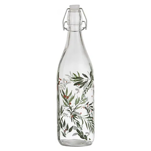 Berry and Greenery Christmas Glass Water Bottle 