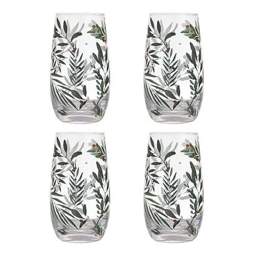 Berry and Greenery Christmas Highball Tumbler 4 pk