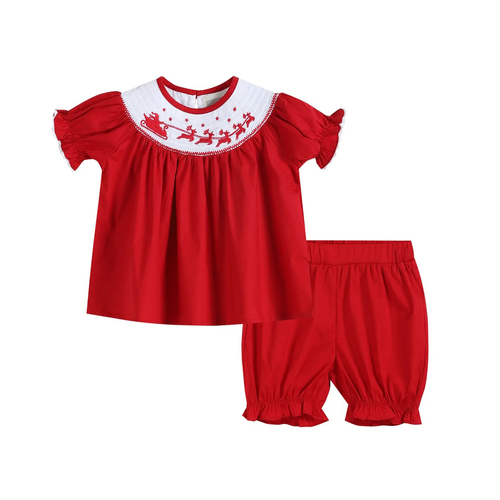 Red Santa and Sleigh Smock Top and Bloomer Set 3-6m