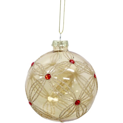 Amber Ruby Glass Hanging Christmas Bauble 8cm 6pk