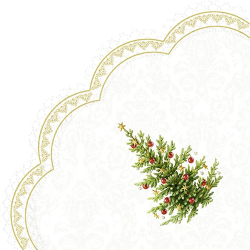 Round Scalloped Classic Christmas Tree Napkin Pk 20