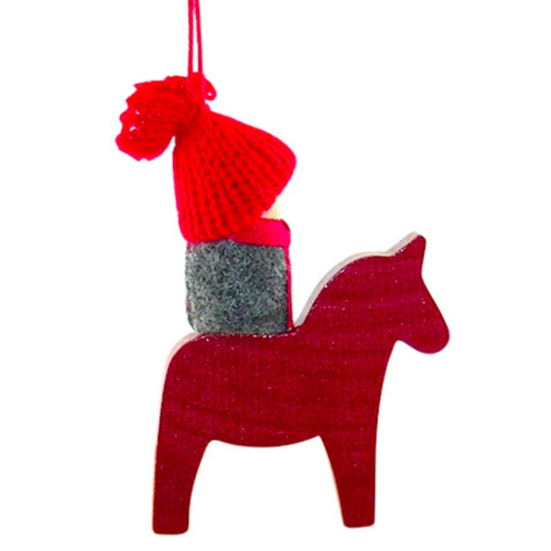 Santa Boy on Red Dala Horse 8cm