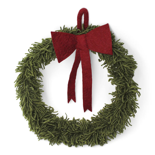 Wool Christmas Wreath with Burgundy Felt Bow 30cm