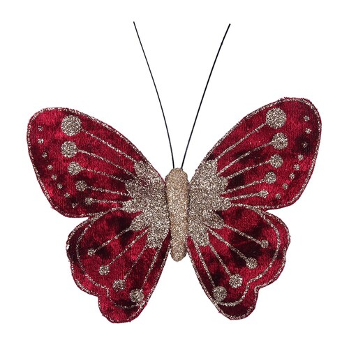 Burgundy Red Velour Butterfly with clip 11cm