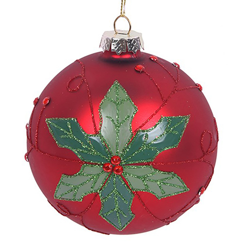 Holly Glass Bauble 10cm