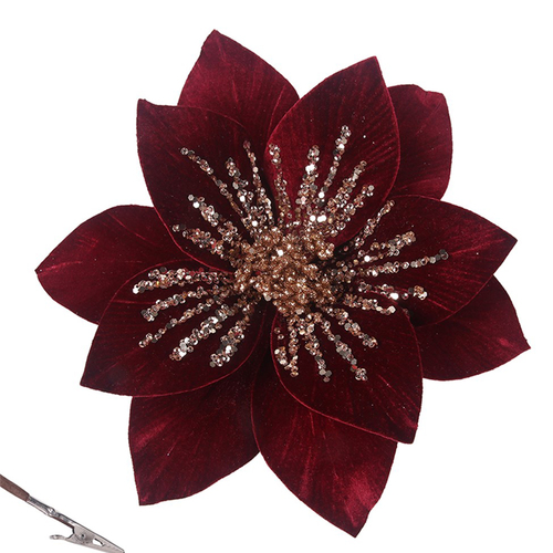  Burgundy and Gold  Christmas Flower Clip 29cm