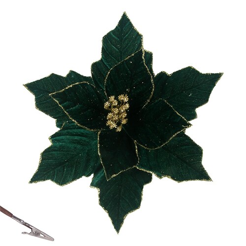 Emerald and Gold  Christmas Flower Clip 28cm