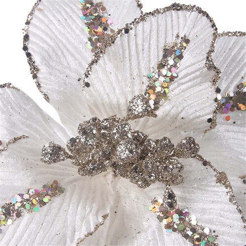 Ivory Glitter  Christmas Poinsettia Clip 23cm