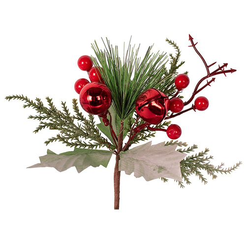 Red Berry, Bell and Bauble  Christmas Pick 22cm