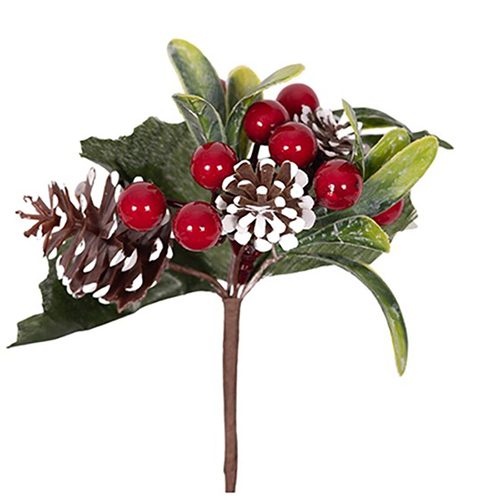 Red Berry and Cone Christmas Pick 14cm