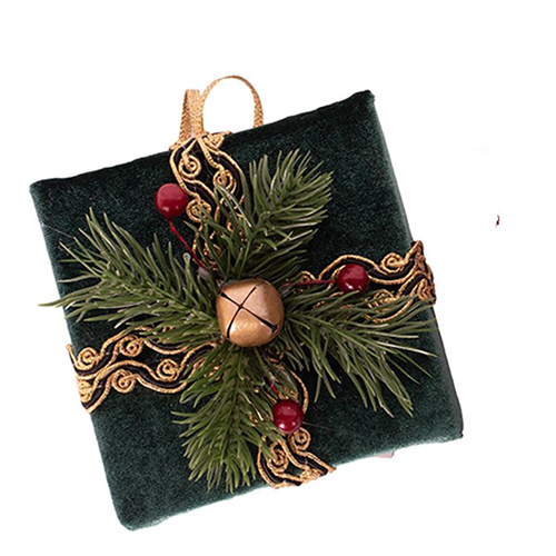 Emerald Velour Hanging Christmas Gift Decoration