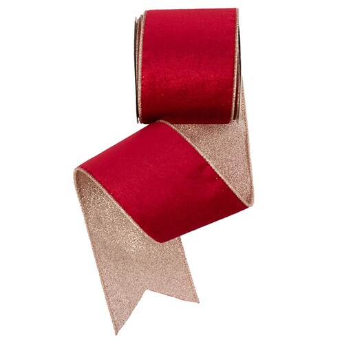 Red Champagne Glitter Velour Ribbon with Wire Edge