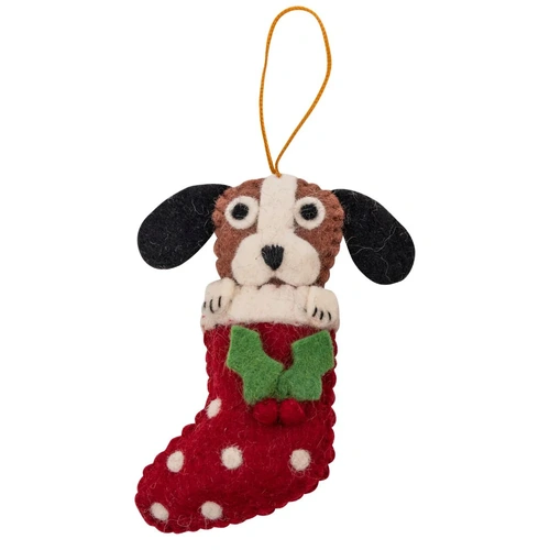 Pashom Felt Beagle in Stocking Christmas Decoration. 12cm